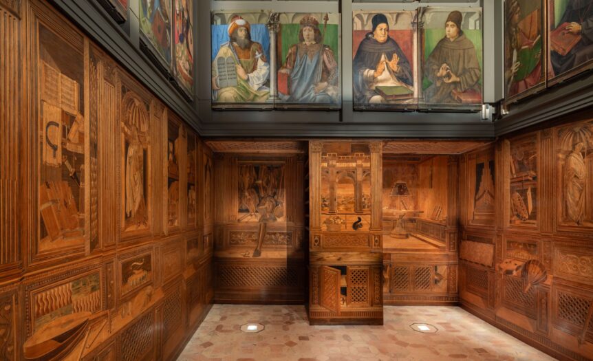 Studiolo di Urbino, il restauro ha cancellato la trabeazione