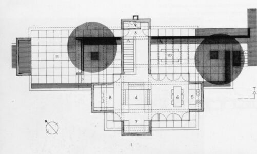 Peppo Brivio, Casa Corinna (ovvero Casa Cavalli), Morbio Superiore (Cantone Ticino), 1962-1963.
Pianta della zona giorno