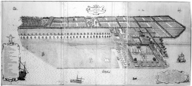 Marco Boschini. Incisione ritraente la pianta prospettica dell'Isola della Certosa (1646 ca.)