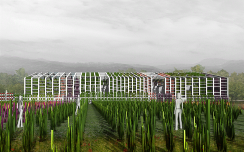 Fattoria didattica, la struttura in legno supporta 2700 vasetti in bioplastica ognuno verrà curato da un'abitante