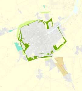 Estratto dell’Elaborato 2.8.c del Piano Strutturale Comunale nel quale viene rappresentato il “Sistema della aree a destinazione pubblica con potenzialità edificatori da collocare a distanza”, per la realizzazione della “cintura verde”