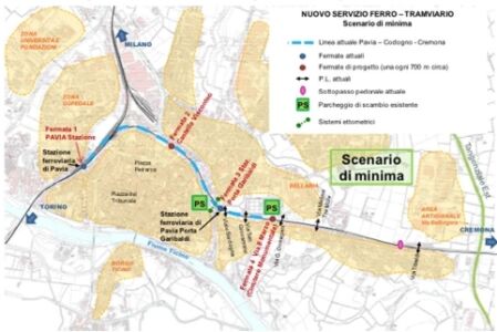 Scenari per il nuovo servizio ferro-tramviario (metrÚ leggero) © PUMS Comune di Pavia 2016
