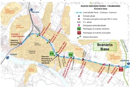 Scenari per il nuovo servizio ferro-tramviario (metrÚ leggero) © PUMS Comune di Pavia 2016