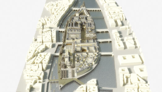 Veduta d'insieme da est; la "poppa" dell'isola (© Dominique Perrault Architecture DPA-ADAGP)