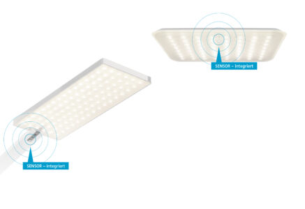 Le lampade a soffitto si accendono immediatamente e inviano un segnale radio tramite la tecnologia "Wireless IQ" alla soluzione da terra "Force One Power" che si illumina secondo le impostazioni previste