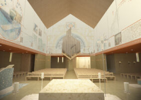 Vista interna controfacciata e organo (©Francesca Leto, Matteo Baratto grafica)