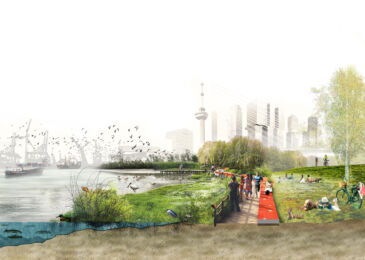 Render del progetto di sistemazione della zona fluviale di Gatjdenpark