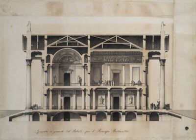 Palazzo del principe Bežborodko. Sezione.
penna e inchiostro nero di china e acquerello colorato su carta bianca non vergata.
Archivio fotografico GAve - “su concessione del Ministero dei beni e delle attività culturali e del turismo, Museo Nazionale Gallerie dell’Accademia di Venezia”