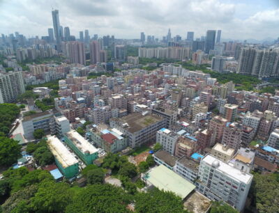 Vista aerea di Nantou, con la vecchia e la nuova città