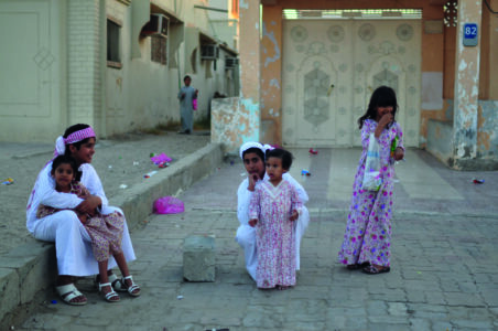 Children playing at their doorstep and in the
alleyways of Bani-Yas, a traditionally designed Abu
Dhabi neighborhood. Image courtesy National Pavilion
UAE – la Biennale di Venezia.