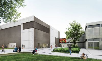 Saarbruecken, il nuovo edificio di KM coi vecchi di Schienecker, vista da sud ovest, render (© Kuehn Malvezzi e Michael Riedel)