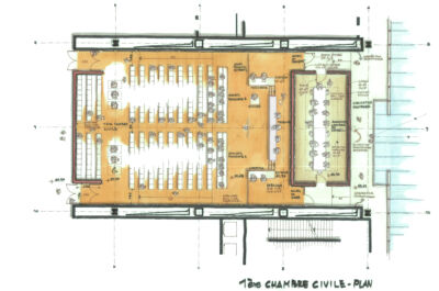 Dessin première chambre civile : plan (croquis Stefano Marrano) © RPBW
