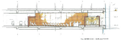 Dessin première chambre civile : coupe (croquis Stefano Marrano) © RPBW