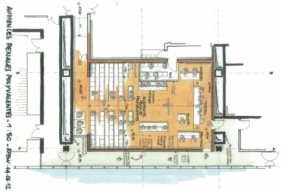 Salle d'audience pénale polyvalente : croquis (Stefano Marrano) © RPBW