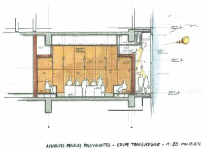Salle d'audience pénale polyvalente : croquis (Stefano Marrano) © RPBW