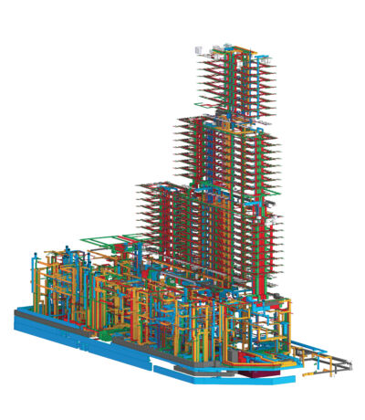 Maquette réseaux
Bleu : soufflage air neuf désenfumage
Vert : soufflage air neuf confort
Jaune : reprise désenfumage
Rouge : reprise confort
English :
Blue: air fresh air blowing
Green: air fresh air comfort
Yellow: smoke recovery
Red: comfort recovery
© RPBW