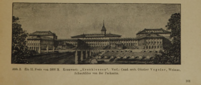 Weimarhallenpark, dettaglio progetto di G. Vogeler, da DEUTSCHE BAUZEITUNG 1926, nr. 56.