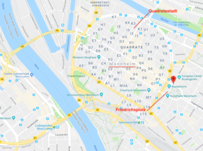Pianta centro Mannheim da GoogleMap