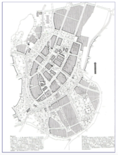 Come doveva essere riprogrammato il centro di Chemnitz, Innenstadt, nel primo piano regolatore firmato Georg Funk, 1958 (Fonte Deutsche Architektur, 1959)