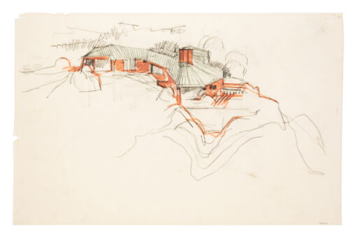 Alberto Ponis, Casa Scalesciani, Costa Paradiso, Sardinia, 1977. Pencil and wash on tracing paper, 330 x 508 mm. © The Architect, Drawing Matter Collection
