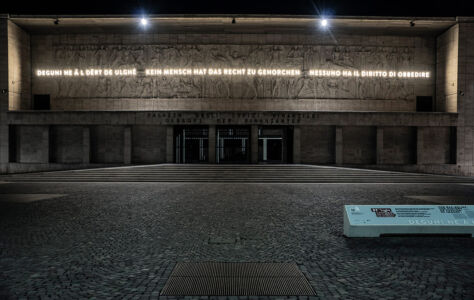 Bolzano, intervento degli artisti Arnold Holzknecht e Michele Bernardi sull'ex Casa littoria