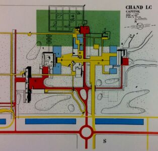 Pianta del Campidoglio di Chandigarh. In verde il Palazzo del Governatore ed i suoi giardini