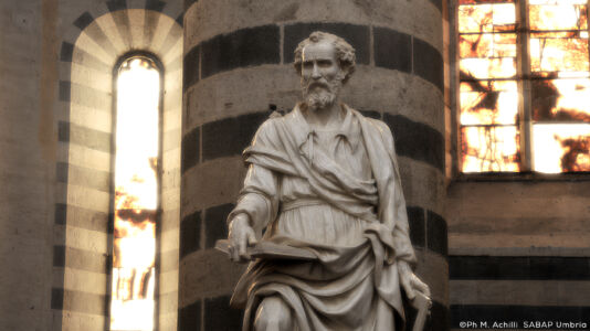 Ippolito Scalza, «San Tommaso» (1579-1587): autoritratto dell’architetto e scultore orvietano con i propri strumenti di lavoro (foto M. Achilli, Soprintendenza ABAP dell’Umbria)