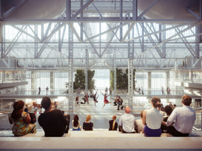 GES-2 Rendering dello spazio sospeso al centro della navata