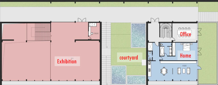 Distribuzioni degli spazi nella pianta del 2° piano del museo di Qingdeng (©Daniel Saracino)