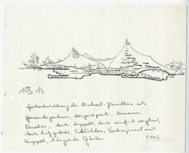 Schizzo del padiglione tedesco all'Expo 67 di Montréal Sketch con commenti di Frei Otto (1976 - Museo statale di architettura Schusev)