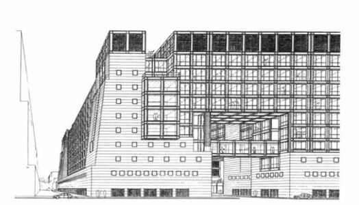1989. Sede Bayer Italia al Portello, Milano- prospettiva da via Gattamelata