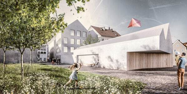 Render del progetto di trasformazione della dimora con vista dal piccolo giardino pubblico (©Marte.Marte/ZTKammer)