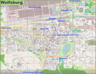 Planimetria di Wolfsburg con indicazione di alcuni luoghi storici