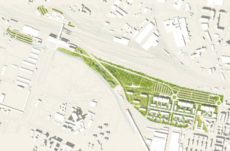 Masterplan del primo concorso: planivolumetrico (© Studio Performa A+U)