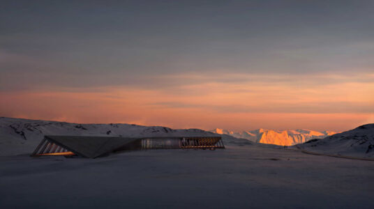 Il paesaggio mozzafiato e il progetto dell'Icefjord Center, Ilulissat, Groenlandia, 2021 (©Dorte Mandrup A/S)