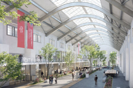 Interni della "cattedrale" secondo il progetto Porta del Ticino-Urban Living Lab (© sa_partners, Tamassociati e Franco Giorgetta)