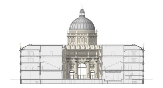 Sezione trasversale sull'Agorà (© SHF, Architect: Franco Stella)