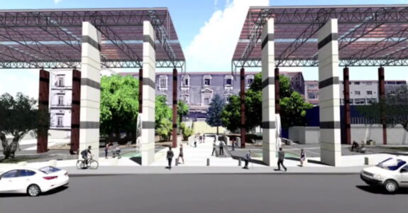 La Pensilina fotovoltaica e la faccaita dell'ex Ospedale Santa Marta-Villermosa (© LASICILIA.IT)