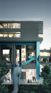 Creativity Centre all’interno della Scuola centrale (render Atelier(s) Alfonso Femia)