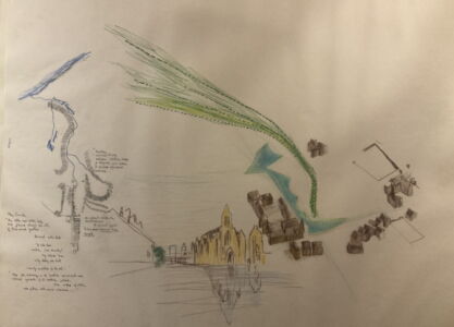 Disegno di studio per il nuovo parlamento scozzese a Edinburgo (Courtesy Fundació Enric Miralles)