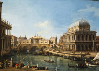 Antonio Canaletto, Capriccio con edifici palladiani, 1750 ca., olio su tela, 580x820 mm (complesso monumentale della Pilotta, Parma)