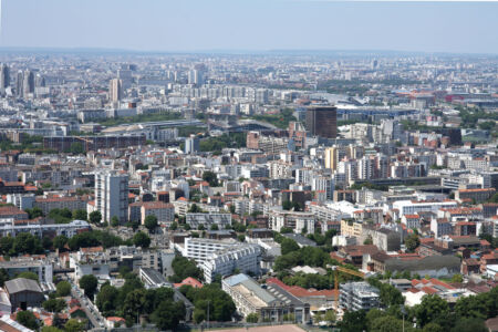 Punto panoramico dal sito della torre TDF Romainville, verso Le Pré-Saint-Gervais, Porte de Pantin e Parc de la Villette (© APUR - David Boureau)