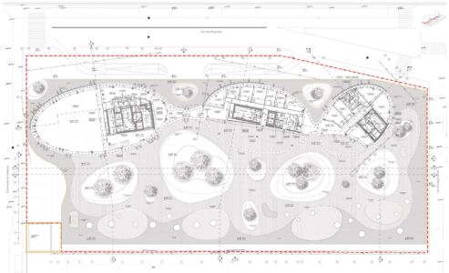 MCArchitects, nuovo rettorato Università Roma Tre, planimetria livello +1 (giardino pensile)