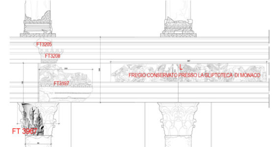 Ricostruzione della trabeazione del primo ordine (@Comune Roma)