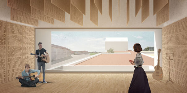 Concorso per il nuovo polo scolastico per il Comune della Marmilla (Medio Campidano, render Sertec Consulting)