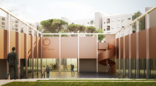 Piano Tor Bella Monaca - Tor Vergata, vista dell’accesso principale al RIF/ Casa della Città, corte Nord del Comparto R5 Tor Bella Monaca(da Relazione del Piano Tor Bella Monaca - Tor Vergata approvata con Delibera di Giunta n. 71 del 4 marzo 2022)