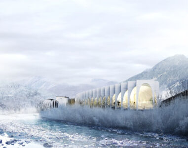 Sanpellegrino Flagship Factory, San Pellegrino Terme (BG), Italia, in costruzione (© BIG)