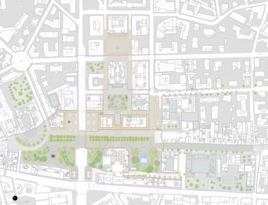 Planimetria dell’intervento di riqualificazione del Centro piacentiniano (© Gruppo Flânerie)