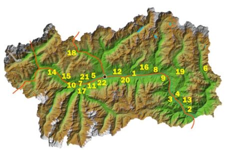 La distribuzione dei castelli nella regione (© Regione autonoma Valle d'Aosta)