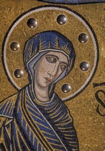 Mosaico absidale. Particolare della Vergine dopo il restauro (© Antonio Quattrone)